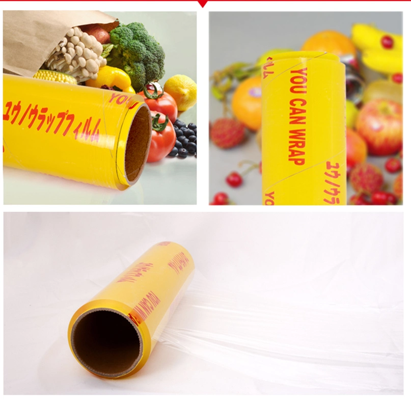 Food Grade PVC Food Cling Wrap Film High Stretch Transparent Clear Waterproof Plastic Packing Material Wrapping Film Stretch Film Jumbo Roll for Food packaging