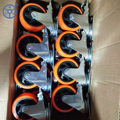 Wbd 3 4 5 6 Inch Industrial Caster Wheel Plate Swivel Lock Caster Orange Hollow PVC PU Caster Trolley Wheels Medium Duty Caster for Trolley