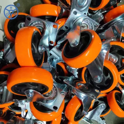 Wbd 3 4 5 6 Inch Industrial Caster Wheel Plate Swivel Lock Caster Orange Hollow PVC PU Caster Trolley Wheels Medium Duty Caster for Trolley