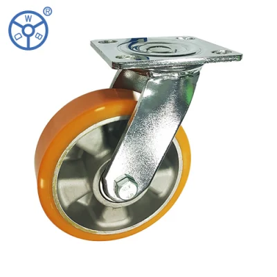 Wbd Heavy Duty Industrial Aluminum Wheel Polyurethane Fixed Caster Wheels 4 5 6 8 Inch Poliuretano De Rueda PU Castor Wheel for Trolley