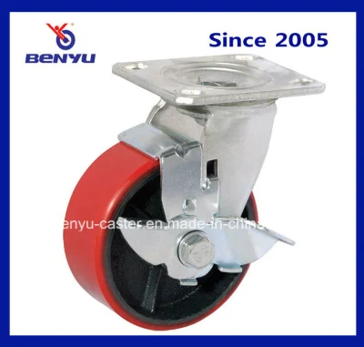PU on Cast Iron Core Plate Casters, Rigid Cast Iron Caster