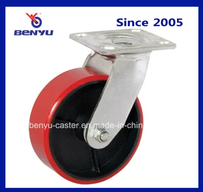 PU on Cast Iron Core Plate Casters, Rigid Cast Iron Caster