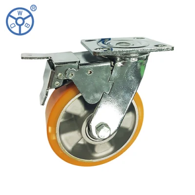 Wbd Heavy Duty Industrial Aluminum Wheel Polyurethane Fixed Caster Wheels 4 5 6 8 Inch Poliuretano De Rueda PU Castor Wheel for Trolley