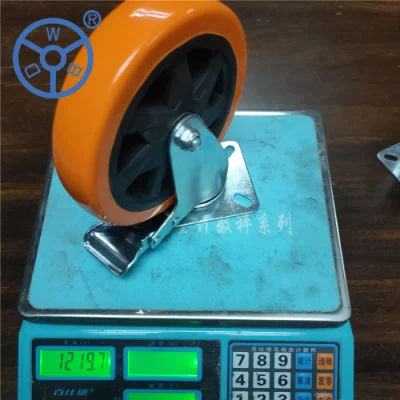 Wbd 3 4 5 6 Inch Industrial Caster Wheel Plate Swivel Lock Caster Orange Hollow PVC PU Caster Trolley Wheels Medium Duty Caster for Trolley