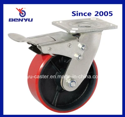 PU on Cast Iron Core Plate Casters, Rigid Cast Iron Caster