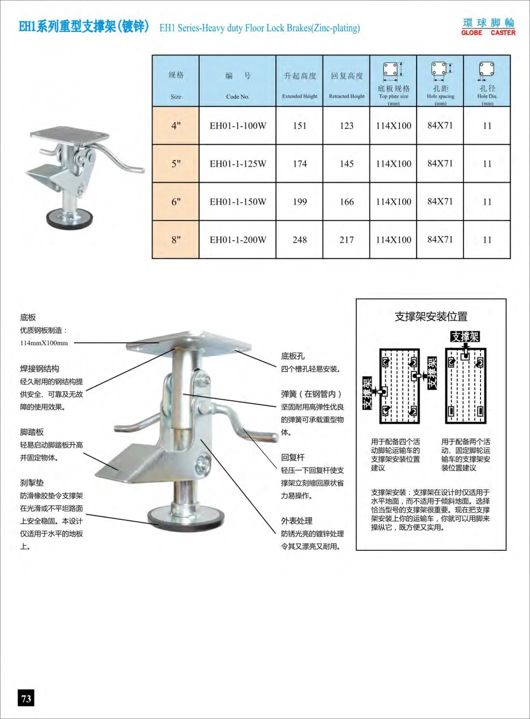 8&prime; &prime; American Type Caster Wheel Lift up Top Jack Floor Lock Brake Adjustable Height Heavy Duty Machinery