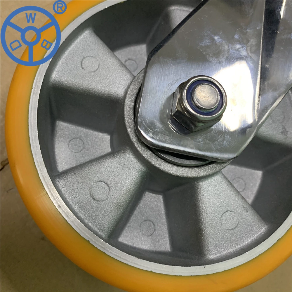 Wbd Heavy Duty Industrial Aluminum Wheel Polyurethane Fixed Caster Wheels 4 5 6 8 Inch Poliuretano De Rueda PU Castor Wheel for Trolley