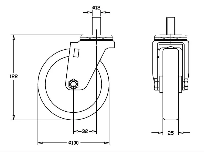 Medium Duty Industrial Swivel Threaded Stem Industrial PU Caster Trolley Wheel with Brake