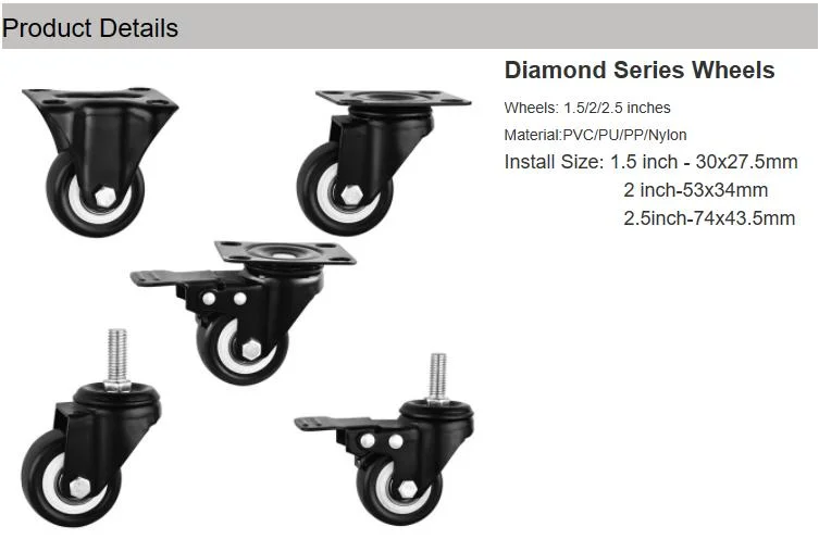 Industrial Movable Caster Wheels with Brake 1.5 Inch 2 Inch Caster Wheels for Disinfection Machine