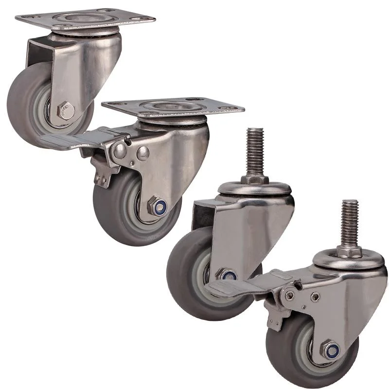 Weihang Castors 3 Inch Threaded Stem Swivel Stainless Steel Caster Wheel 3 TPR Caster