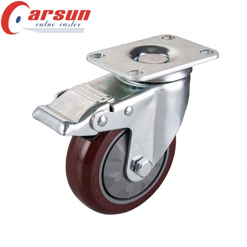 3/3.5/4/5 Inch Top Plate Medium Castors Polyurethane Casters Red PU Industrial Caster Wheel