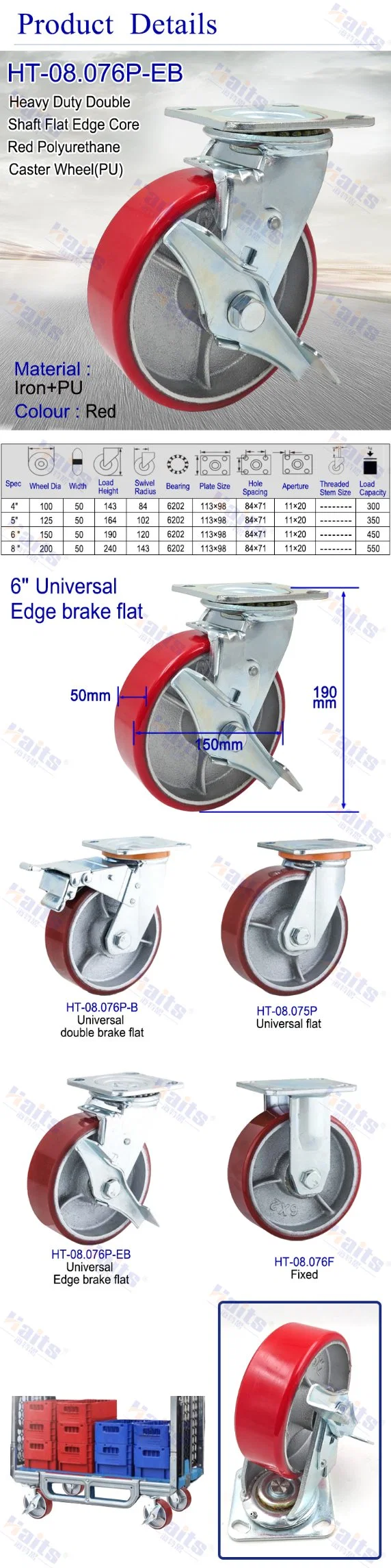 V-Grooved Wheel Caster Heavy Duty Industry Industrial Storage Cabinet Wheels Heavy Duty Iron Core PU Industrial Wheel Casters