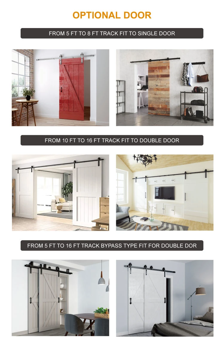 Industrial Sliding System Bifold Bypass Double Barn Door Kit Hardware for Wood Exterior and Metal Frame Glass Door Roller Profile Mount Side DIY Track Cheap