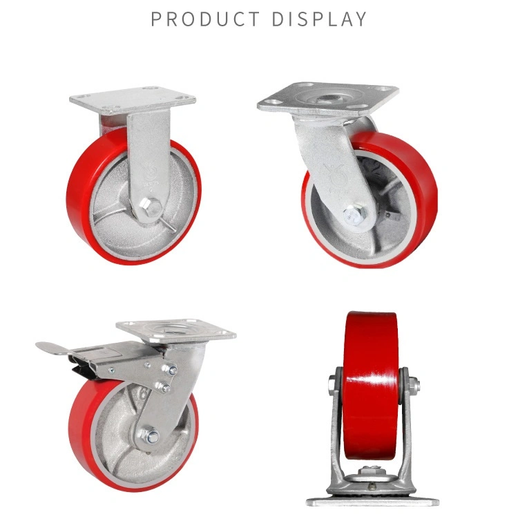 Roller Bearing Heavy-Duty Iron Core Ployrethane-Covered Casters with Brake