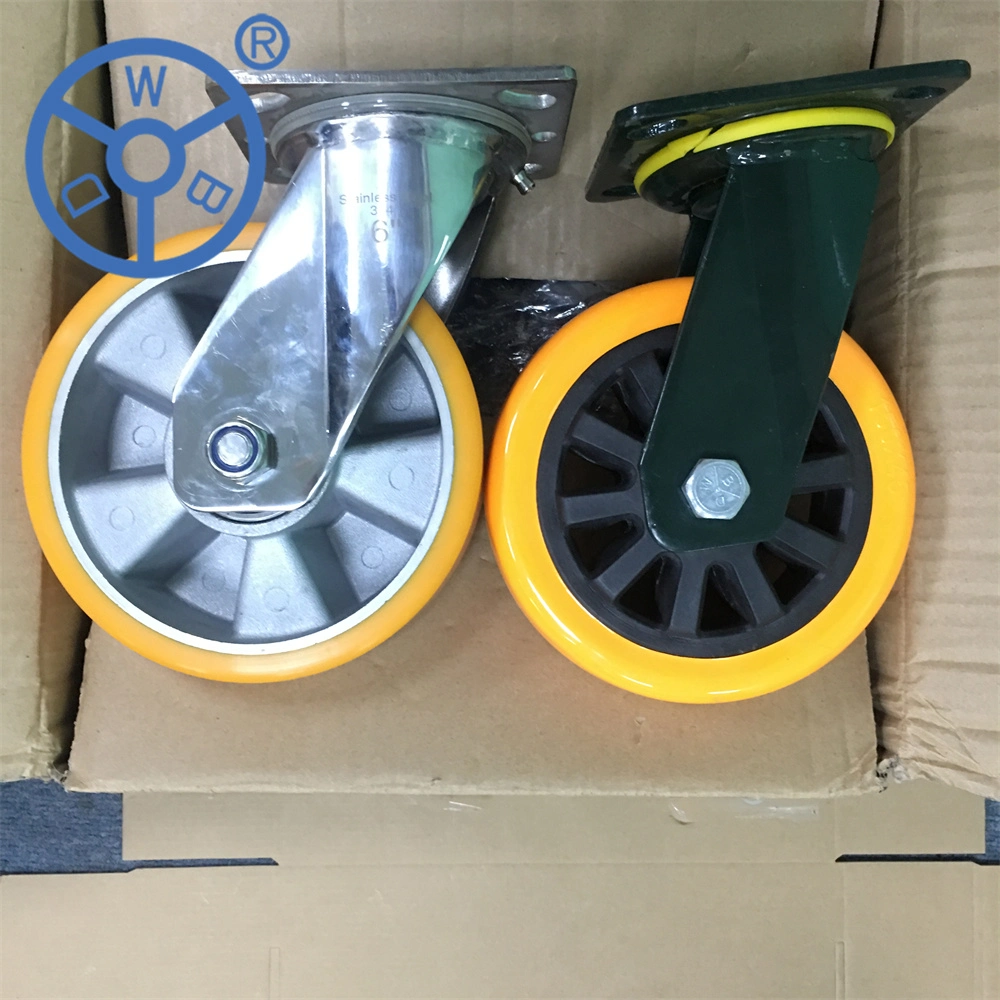 Heavy Duty Trolley Caster 4 5 6 8 Inch Aluminium Core Polyurethane Fixed Caster Wheel Industrial Wheel