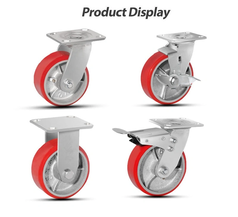 4 5 6 8 Inch Heavy Duty PU Iron Core Casters Swivel Wheel with Dual Brake