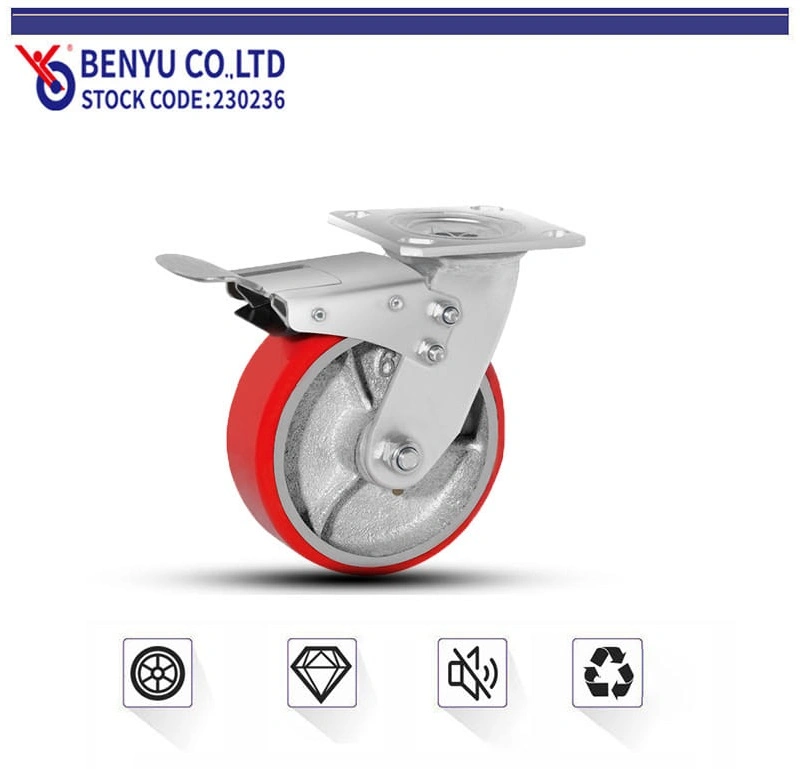 4 5 6 8 Inch Heavy Duty PU Iron Core Casters Swivel Wheel with Dual Brake