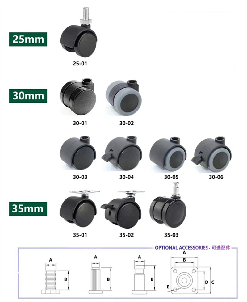 Caster Wheel for Moving Threaded Stem Caster PVC PU Material Caster Wheels for Office Chair