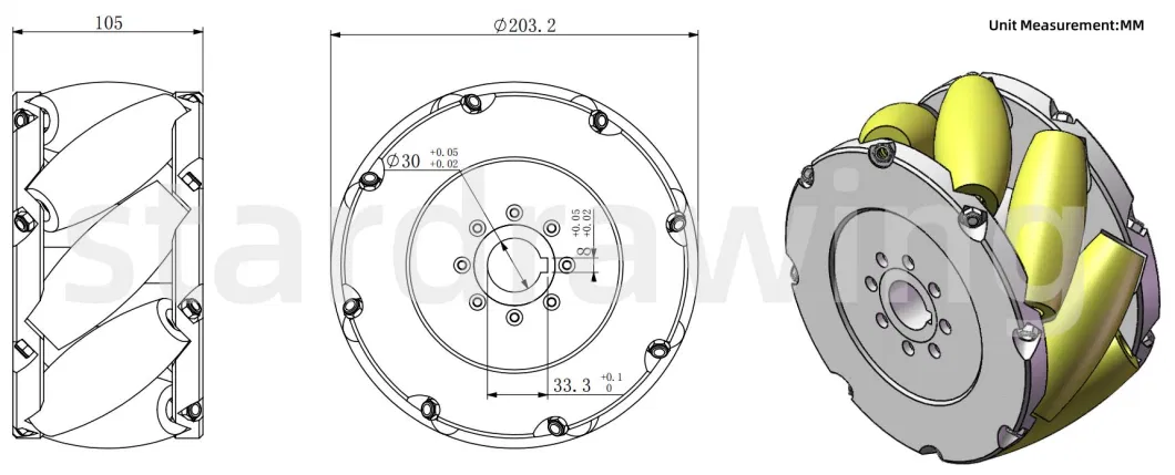 Stardrawing Industrial Mecanum Wheel 8 Inch 203 mm Heavy Load for Agv