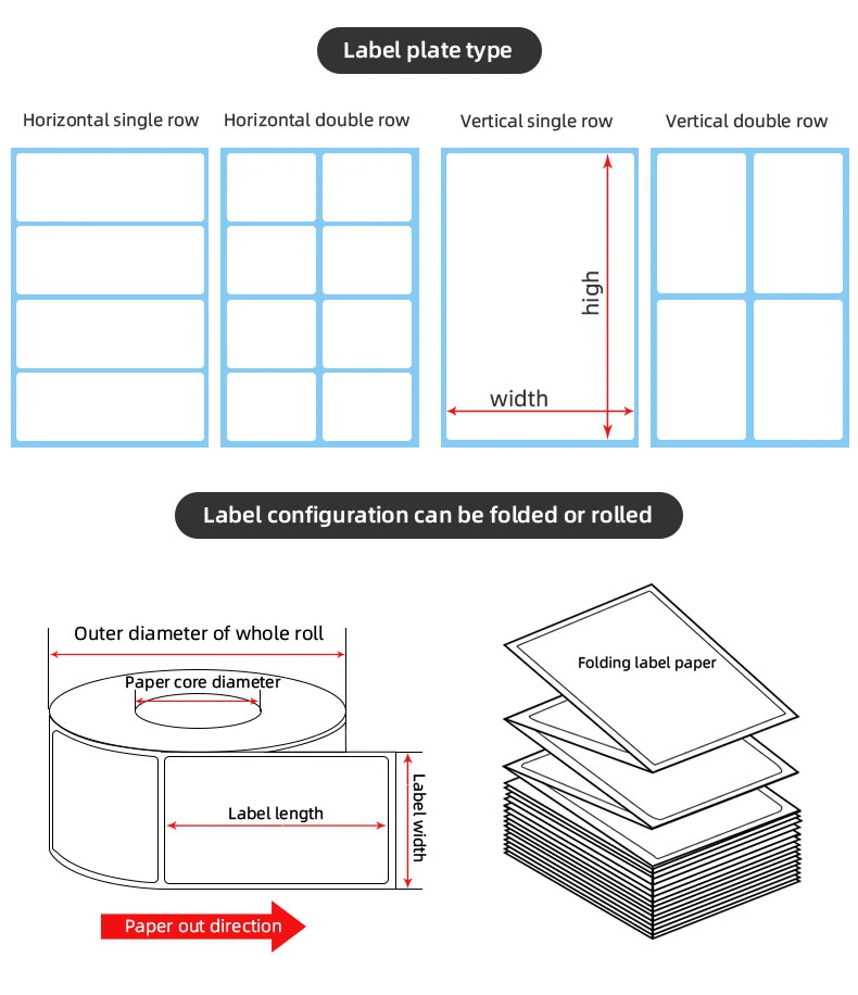 50*25mm Double Row Square Blank colorful Direct Print Barcode Thermal Paper Self Adhesive Sticker Label