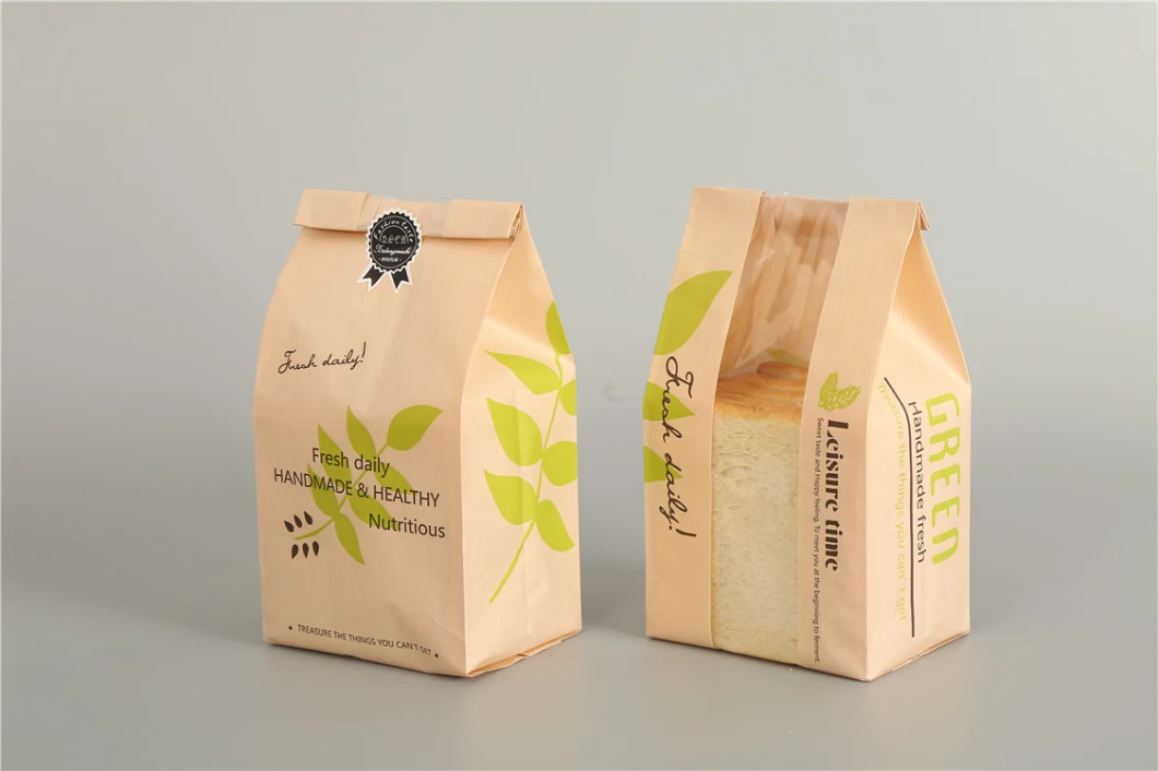 Degradable Food Oil Proof Bakery Toast Packaging Custom Kraft Paper Bread Bag