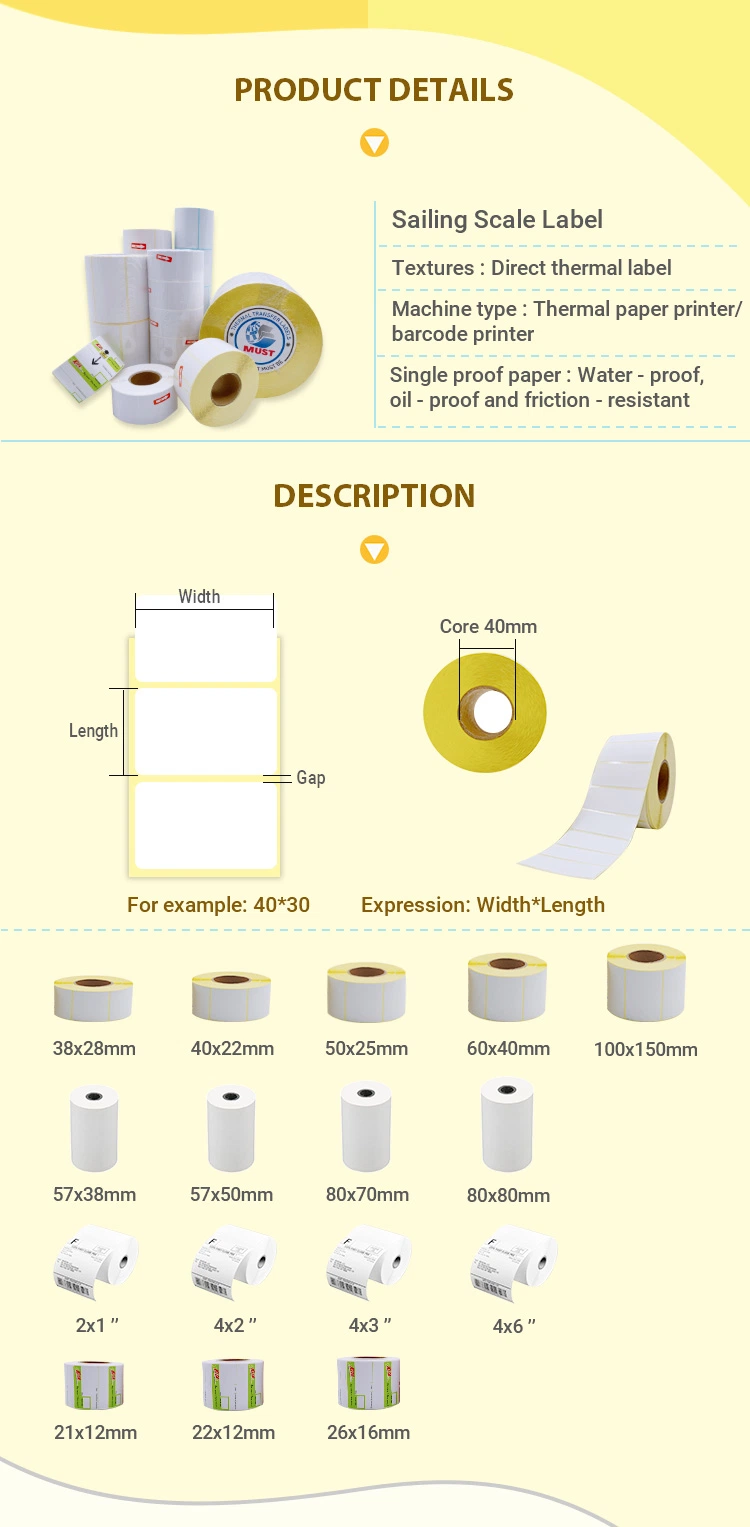 500/ 800 /1000PCS Per Roll Barcode Printing Thermal Sticker Paper Electric Weighing Scale Label for Scale Machine