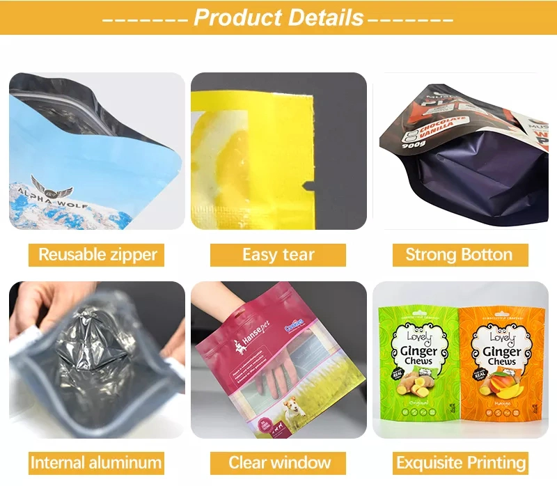 Multi Colors Double-Sided Glossy Heat Seal Flat Top Open Smell Proof Tear Notch Aluminum Foil Mylar Bag Packaging Food