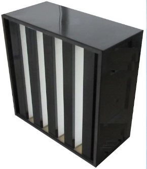 H14 Plastic or Aluminum Frame Fiberglass Material High Efficiency and Medium Efficiency Box Type V Bank Air Filter