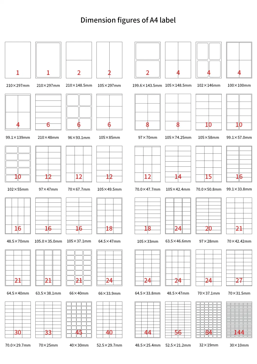 Self Adhesive Stickers A4 Sheet Custom Size Shipping Labels for Inkjet and Thermal Transfer Printer