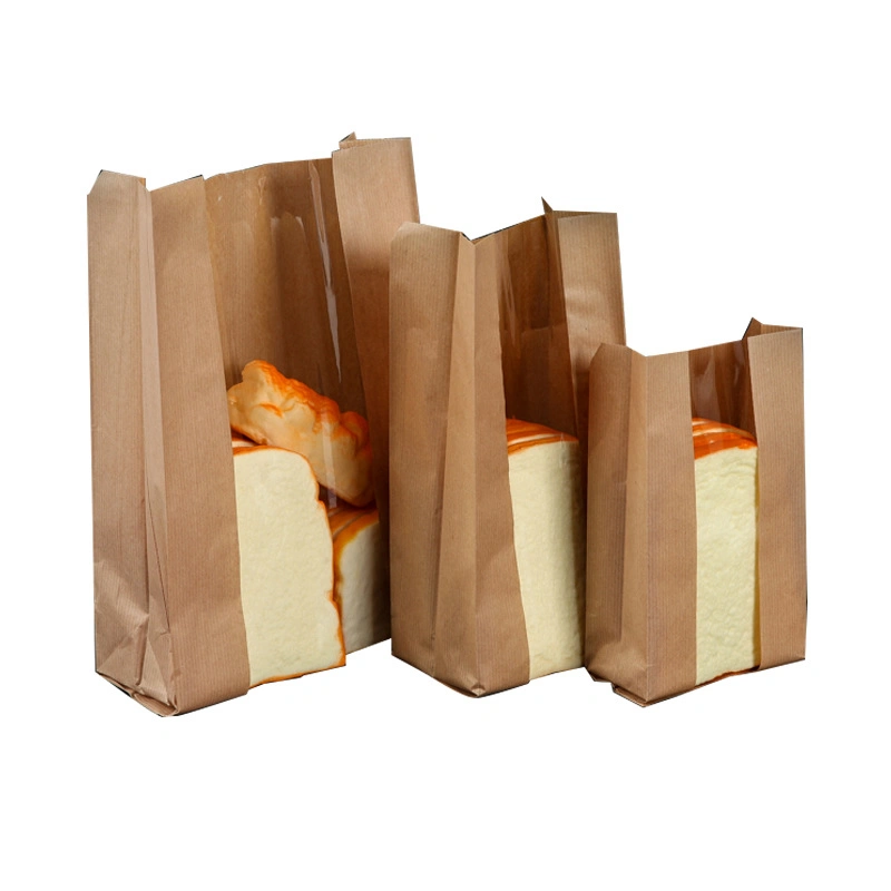 Degradable Food Oil Proof Bakery Toast Packaging Custom Kraft Paper Bread Bag