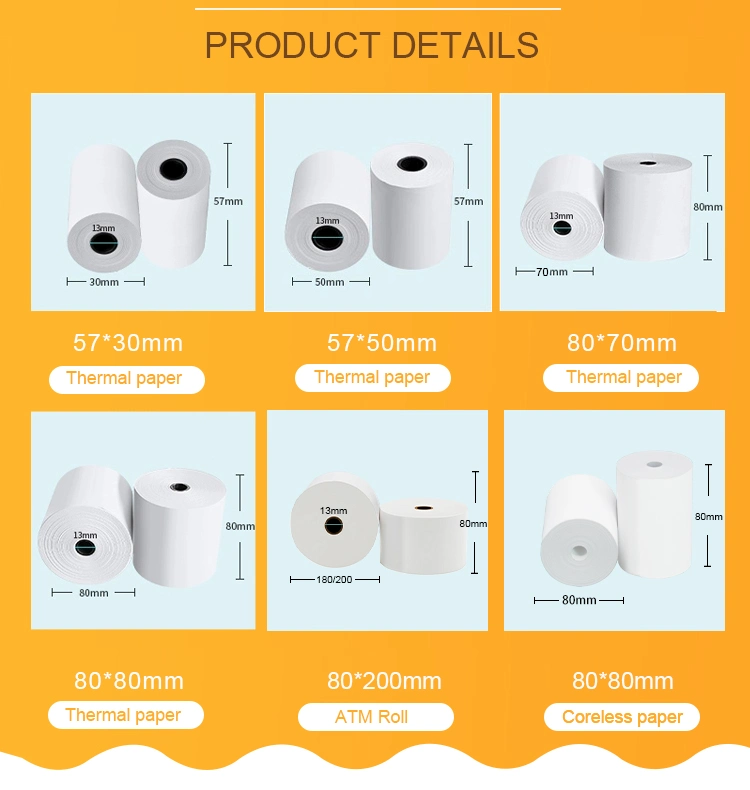 Wholesale Water Proof 80X80 80X70 80X65 80X60 57X57 57X50 57X40 57X38 Custom Printed POS Thermal Paper Rolls Label Sticker