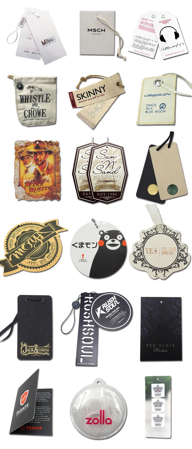 Custom High Quality Hanging Label with Free Slings Special Swing Paper Product Hang Tags