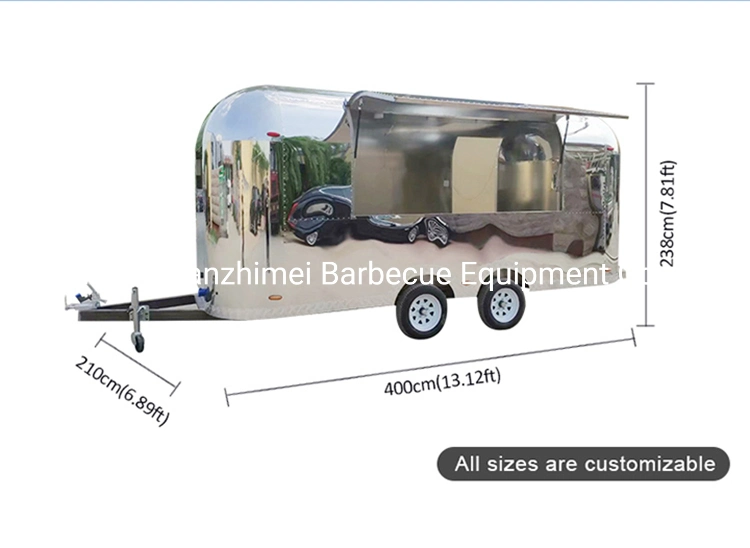 Stainless Steel Camper Trailer Hot Dog Food Truck Airstream Food Trailer