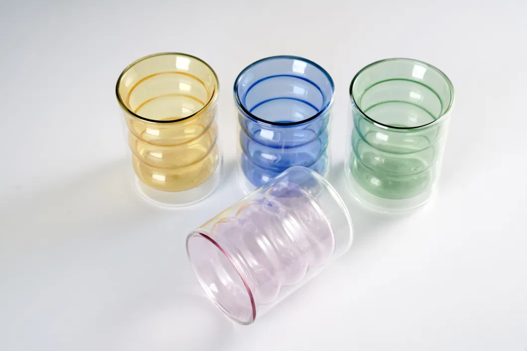 Factory Direct Pink Yellow Blue Green 150ml Heat Resistant Borosilicate Double Wall Glass Kitchenware Glassware Coffee Tea Water Milk Wine Beer Drinking Cup