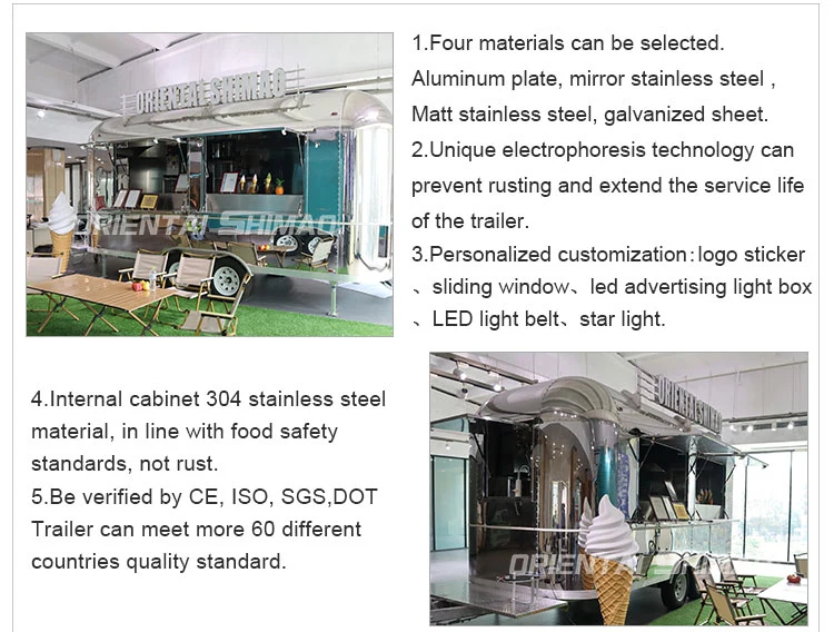 Oriental Shimao Mobile Catering Concession Horse Snack Kitchen Camper Kiosk Hot Fiberglass Stainless Steel Vending Snack Electric Fast Food Cart Trailer