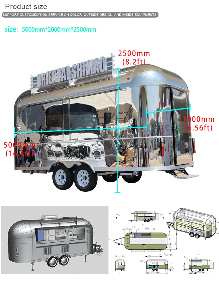 Oriental Shimao Mobile Catering Concession Horse Snack Kitchen Camper Kiosk Hot Fiberglass Stainless Steel Vending Snack Electric Fast Food Cart Trailer