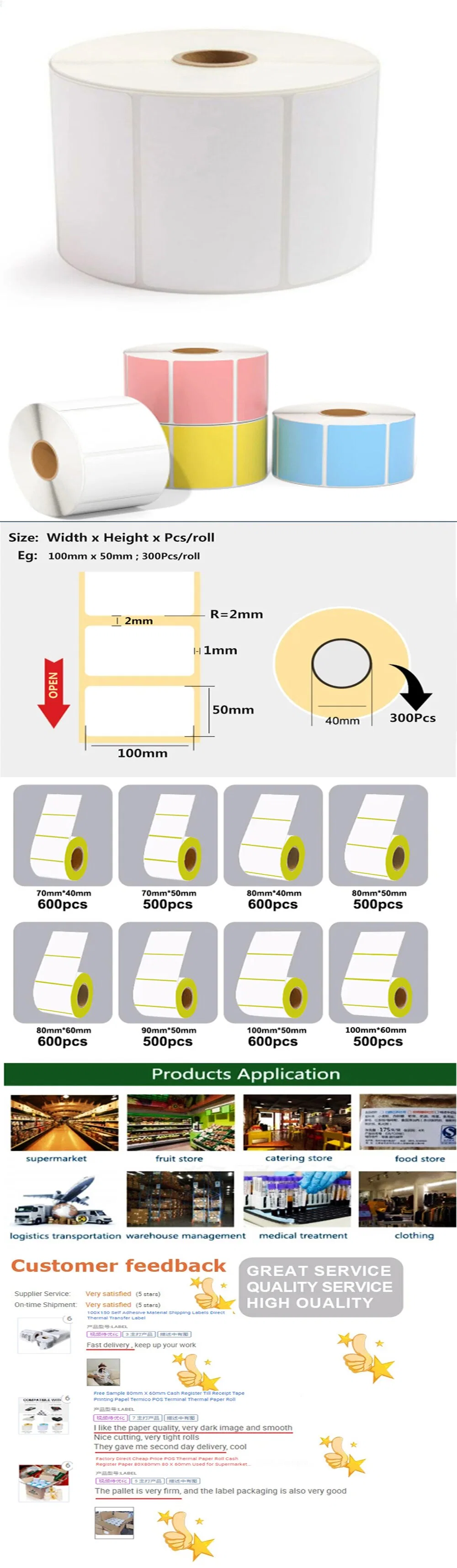 4 X 6 Inch Customized High Quality Perforated Direct Thermal Label Adhesive Label