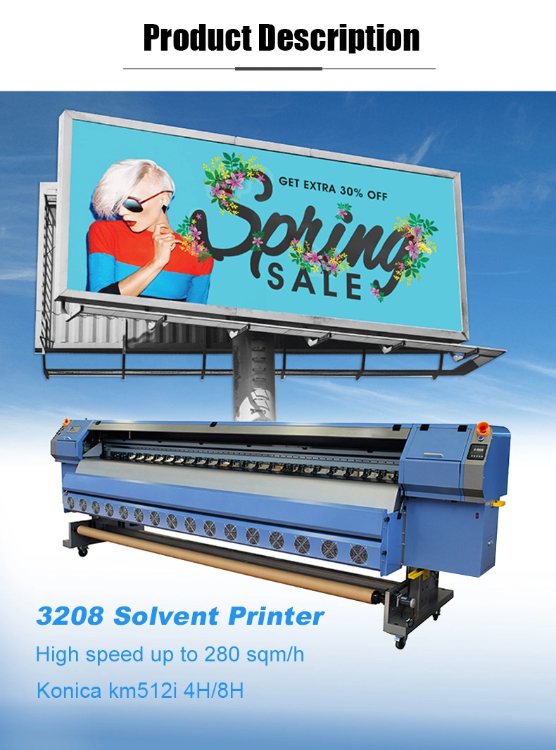 Vinyl Sticker Banner Flex Printing Machine 3.2m Konica 512I 4h Large Format Digital Four Color Cmyk Solvent Printer