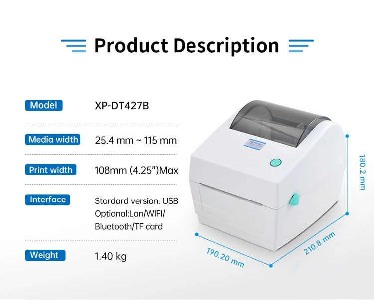 Xprinter XP-DT427B Wireless Bluetooth 4x6 Thermal Shipping Label Printer