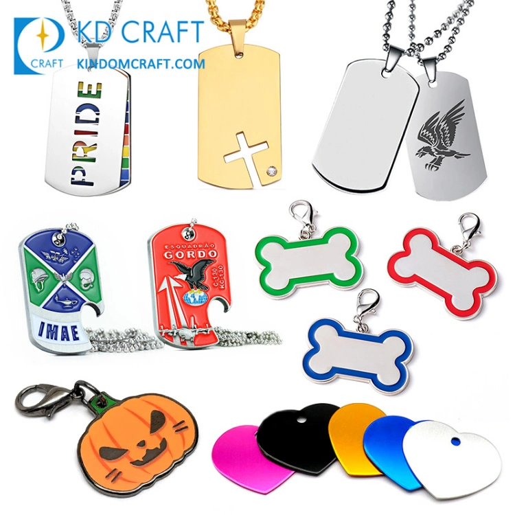 Wholesale Customized Plain Aluminum Blank Sublimation ID Name Pet Tag Pendant Necklace Custom Logo Metal Laser Engraved Luxury Military Stainless Steel Dog Tag