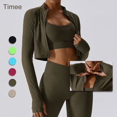  Giacca Yoga ad asciugatura rapida con zip filettata, giacca da palestra Nude Fitness Donna di rivestimento