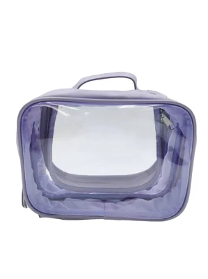  Fashion Clear PVC with Soft PU Trim Pouch