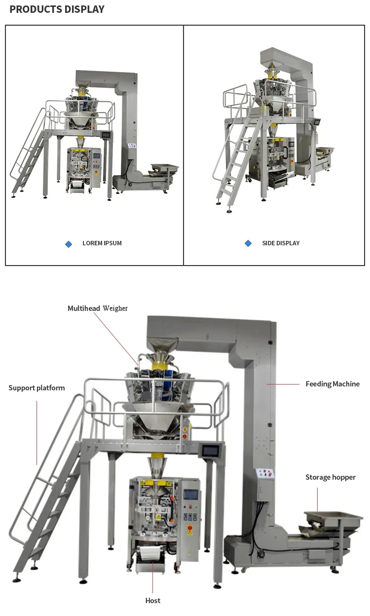 Kefai 10 Head Vffs Granule Weigher Corn Chips Pouch Packing Machine