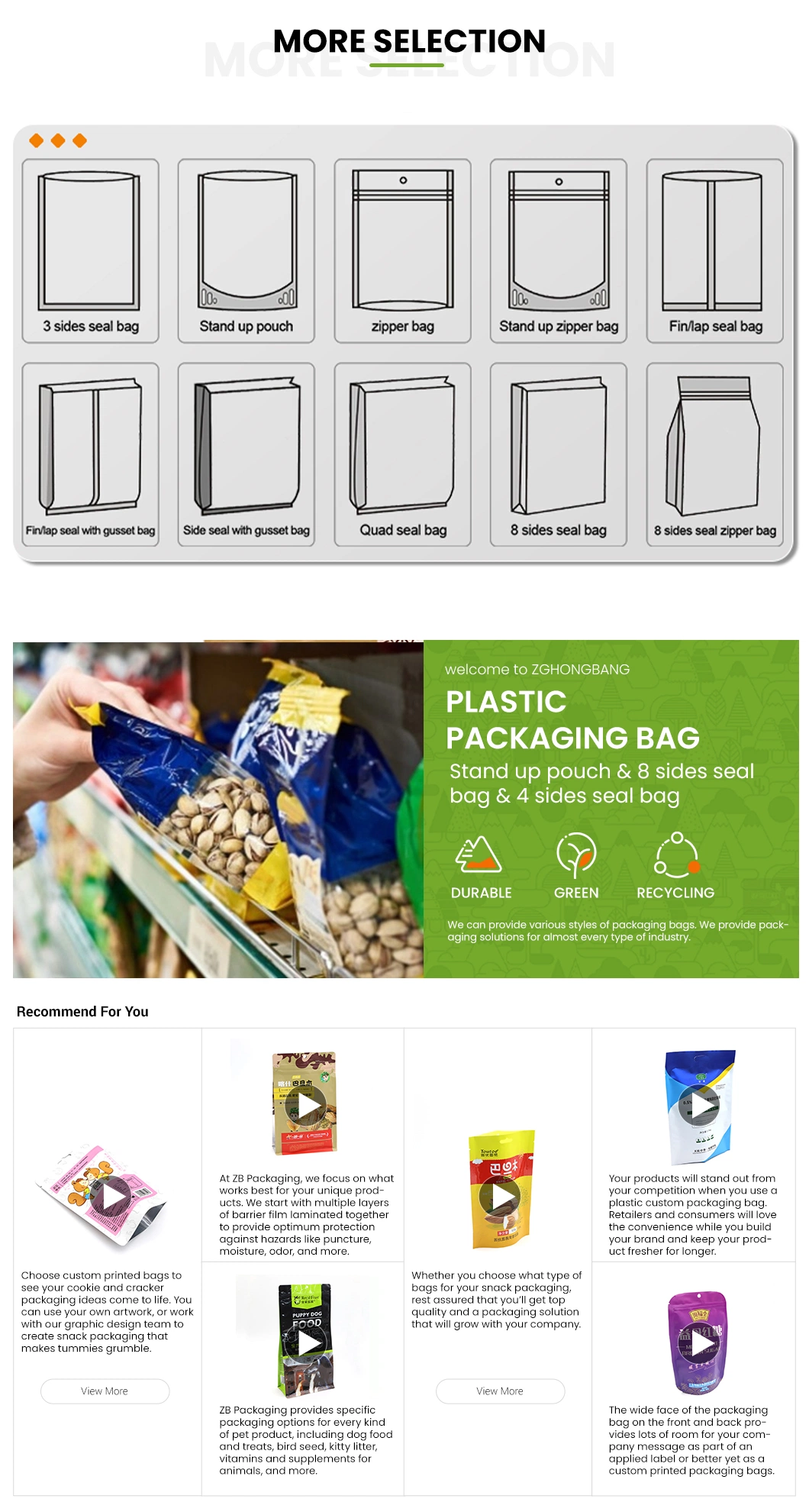 Factory direct supply food grade zip lock packaging bag for starch corn