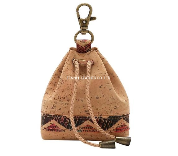 Cork Vegan Leather Original Material Key and Coin Drawstring Holder Pouch (F1006)