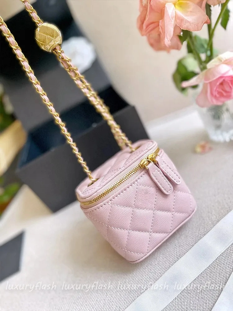 Women Crossbody Bags Shoulder Handbags Designer Luxury Mini Portable Box Cosmetic Lipstick Bag Sheepskin Black Ladies Fashion Small Purses Golden Ball Chain