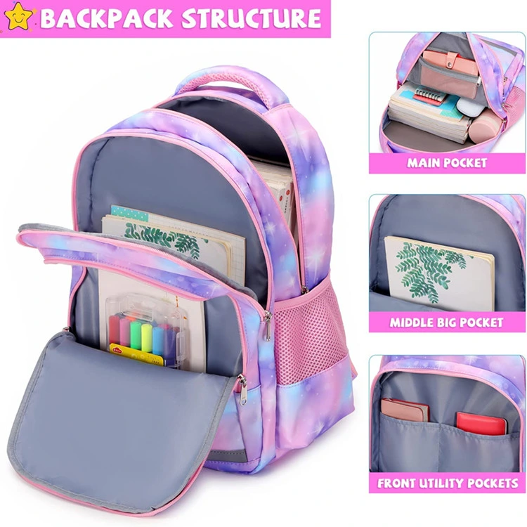 School Bag Animal Prints Unicorn Cartoon Kids Backpack Water Resistant Book Bag for Girls with Lunch Box and Pencil Case