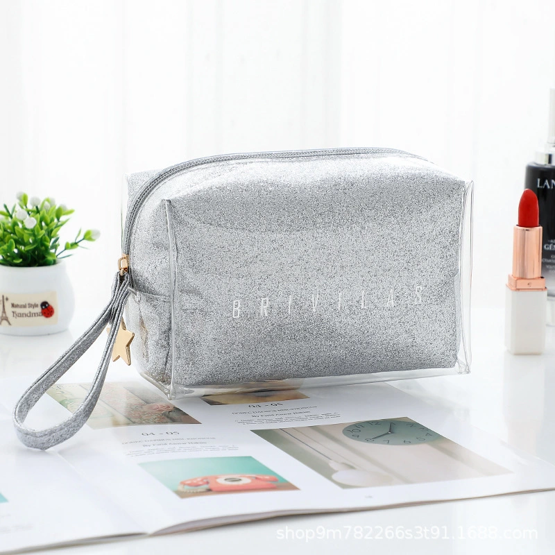 Reasonable Price Glitter Snap Bottom Clear Makeup Bag Professional