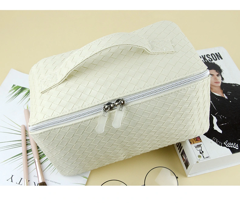 Custom Bag with Logo White PU Leather Cosmetics Storage Bag Large-Capacity Partition Storage Makeup Cosmetic Bag