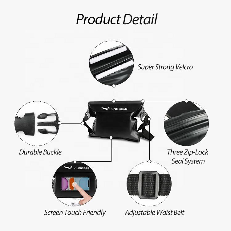 Waterproof Dry Pouch with Waist Strap Touchable Dry Bag with Adjustable Belt for Phone Valuables for Swimming